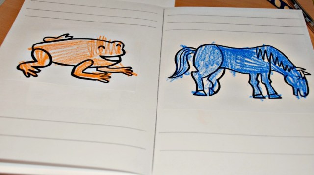 Creating our own version of the Brown Bear Brown Bear book as a way of encouraging the kids to practice writing