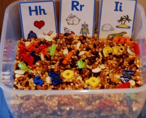 bean tub with letter cards