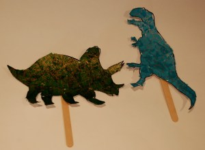 dinosaur stick puppets decopatch paper