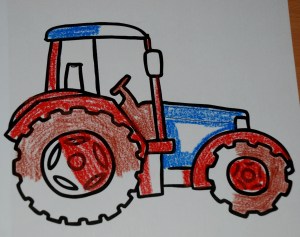 encouraging kids to colour in - partially coloured in tractor picture