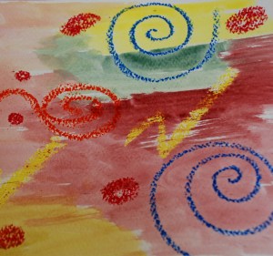 oil pastel picture with water colours