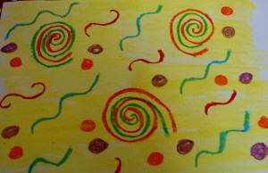 oil pastel with water colours over