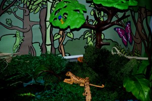 rainforest habitat tray with animals
