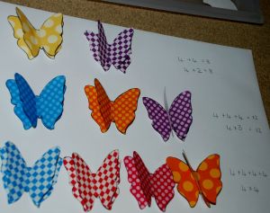 using the 3D butterflies from Twinkl to intoduce the 4x table