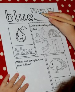 activity village blue colour page