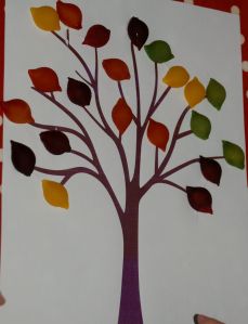 Autumn tree using dyed pasta shells ofamilyblog