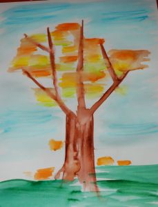 Autumn tree using felt tip pens and water