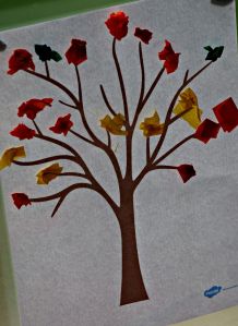 autumn tree with scrunched up tissue paper