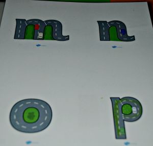 Road letters from Twinkl included in the letter and sound folder found on ofamilyblog