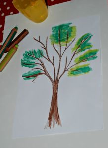 Using the tree template for a water colour drawing using the Stabilo Woody pencils on ofamilyblog