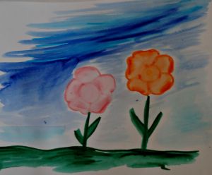 water colour effect flower picture made using marker pens and water