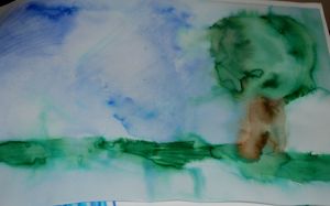 watercolour tree scene made using felt tip pens and water