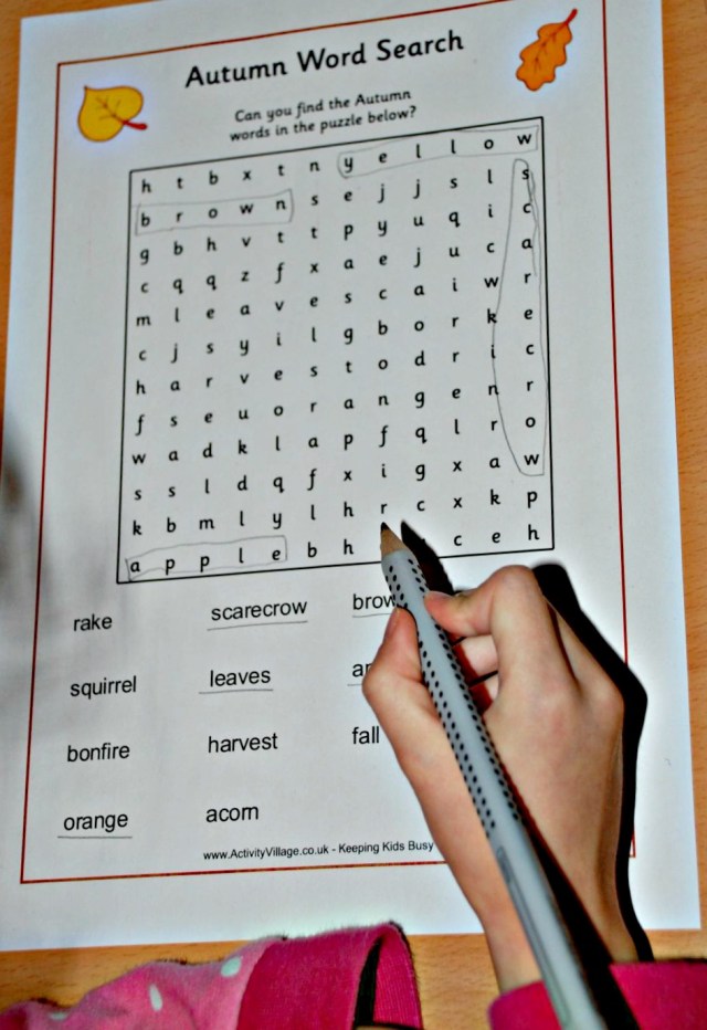 Activity Village autumn word search