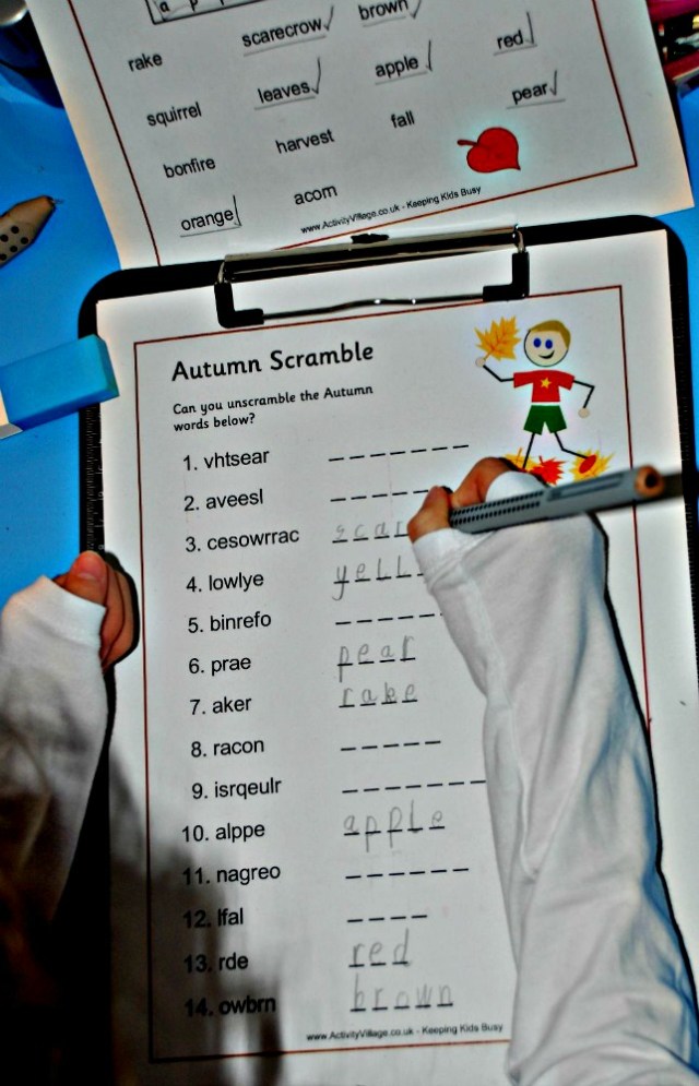 Activity Village autumn word unscramble page great for spelling practice
