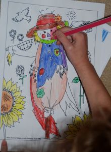 Activity village scarecrow colouring page