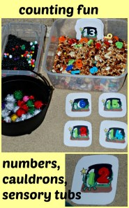 Counting fun with numbers, cauldrons and sensory tubs