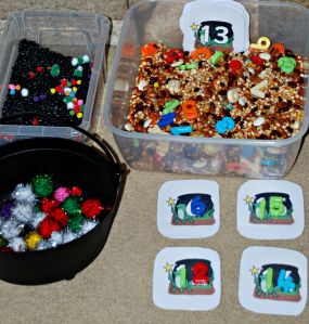 Counting, sensory tubs and some cauldron fun on ofamilyblog