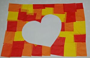 Heart on autumn tissue paper colour background