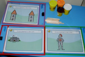 Castle play dough mats from Twinkl inside the write and wipe pockets