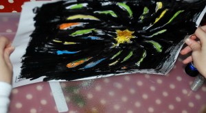 Firework picture using a tray with the glitter