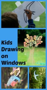 Kids drawing on windows and sliding doors. Fun art activity. Can use colouring pages to trace over or just draw freehand
