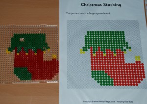 Christmas stocking Hama bead pattern from Activity village made into a Chritsmas tree decoration