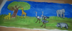Large African animal painting using colouring pages found on ofamilyblog