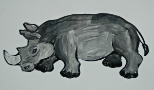 Rhino colouring page using paint to try and practice shadows