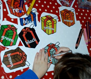 Christmas presents tracing over the colour words