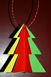 Christmas tree decoration using 3 coloured pages