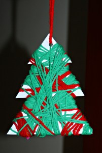 Christmas tree decoration using wool to wrap the template