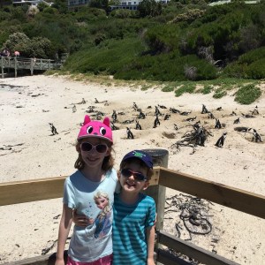 kids with penguins