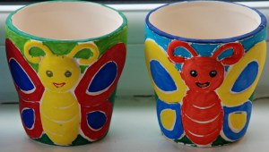 Butterfly flowerpots decorated with Sharpies