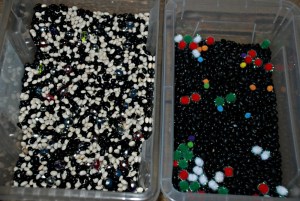 Mini sensory tubs using black beans