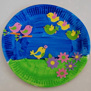 Paper plate and sticker spring garden picture