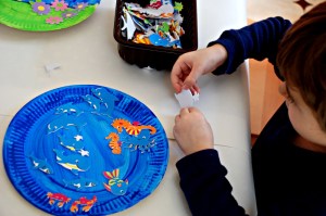 Paper plate and sticker under the sea picture