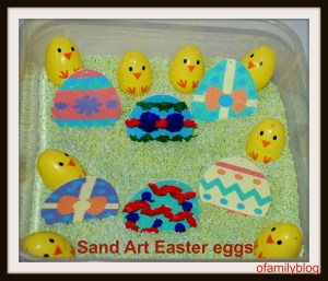 Sand Art easter eggs and a few with some tissue paper added