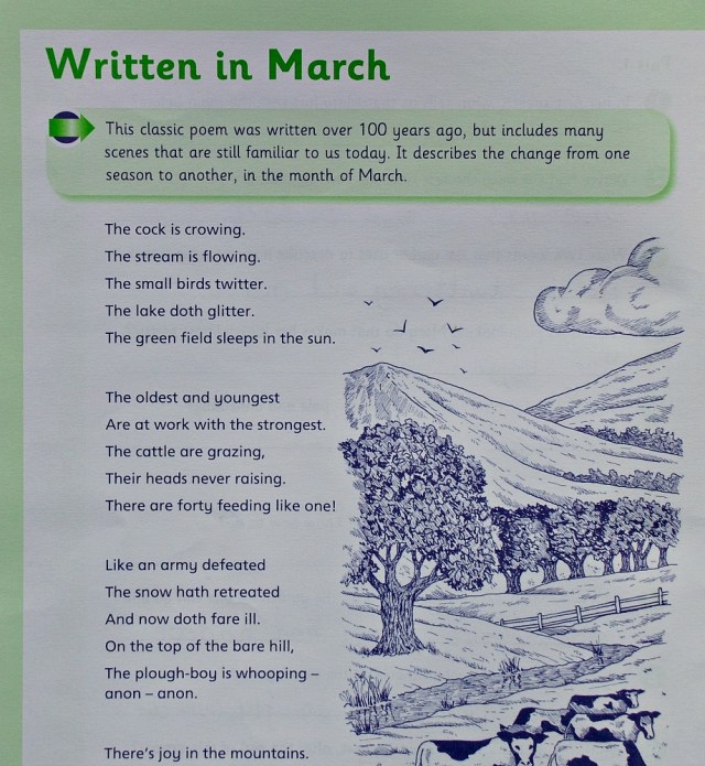 Schofield & Sims Comprehension 2 Book. Written in March Poem