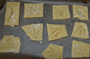 Baking footprint biscuits ready to go into the oven