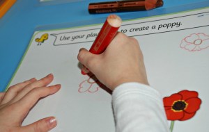 Drawing a poppy on the Twinkl play dough mat