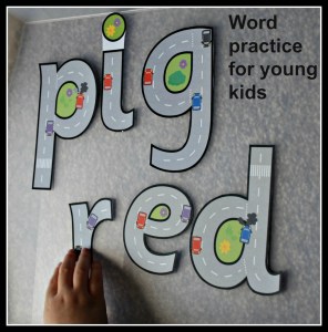 Word practice for young kids using Free to download road themed letters