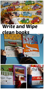 Write and Wipe clean books we have actually used.  Helps to teach kids how to from their letters, spell basic words and tricky words and some basic sums
