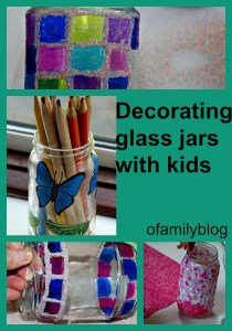 Decorating glass jars and glass bottles with kids. found on ofamilyblog