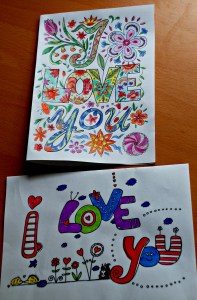 I love you colouring cards from Activity village