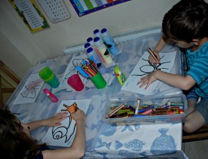 Minibeast detailed colouring pages with some Pritt glue and sand art