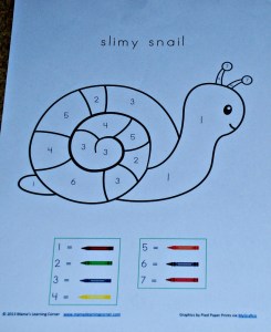 Colour by number snail from Mamaslearning corner