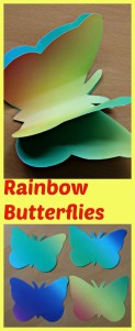 Rainbow Butterflies made using a free template from Activity Village and rainbow paper. Great fine motor activity