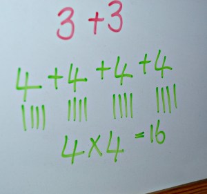 After writing out our sums naturally progressed to some repeated addition sums and onto multiplication