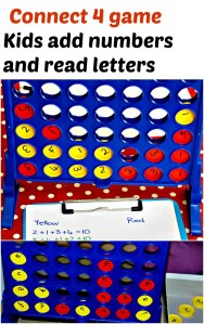 Connect 4 game where kids add numbers together and read letters