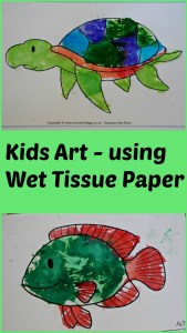Kids Art idea using wet tissue paper and bleeding the colour onto colouring pictures
